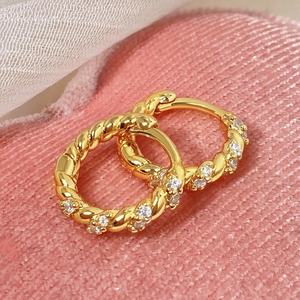 New Arrival <b>Earrings</b> <b>Women</b> Jewelry 18K Gold Plated Zirconia Gemstone Twisted Huggie <b>Earrings</b> <b>for</b> Girl - Product Image 4