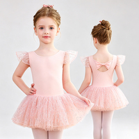 Vestido de Ballet para Niñas, Tutú con Mangas con Volantes y Lazo en la Espalda, con Brillo, para Clases, Espectáculos y Presentaciones