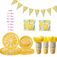 Ensemble de vaisselle pour fête d'anniversaire sur le thème du citron, décorations de table pour fête d'été, assiettes en papier, gobelets en papier, serviettes