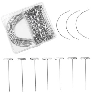 Alfileres de acero en forma de T y C curvados, juego mixto para confección de pelucas, bloqueo de prendas, tapicería y agujas de posicionamiento para manualidades. - Product Image 1
