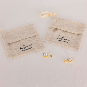 Pochette à cordon personnalisée de haute qualité pour bijoux, emballage de boucles d'oreilles imprimées, sac en lin, pochette cadeau en coton - Product Image 2