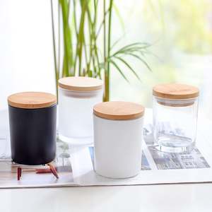 <strong>Wholesale</strong> 8Oz 10Oz 12Oz Matte Black White Glass <strong>Candle</strong> <strong>Jar</strong> Empty Frosted White Black <strong>Candle</strong> <strong>Jars</strong> Glass With Wood Lid With Box - Product Image 4