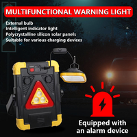 Feu de signalisation triangulaire LED multifonction pour voiture, rechargeable solaire et USB, avec alarme, pliable, rouge, bleu, blanc, lampe de travail