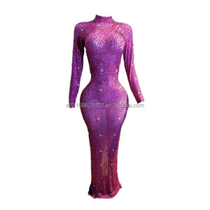 Rotating Shiny Full Diamond Tight and Sexy Jumpsuit Bar Net <strong>Red</strong> Collar <strong>Dance</strong> Stage Show Celebration Performance <strong>Dress</strong> - Product Image 1