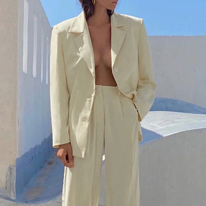 Women's Casual <b>Suit</b> Set Long Sleeve Solid Color Polyester Worsted <b>Buttons</b> High Waisted - Product Image 2