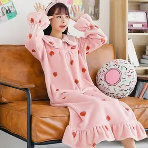 Atacado mulheres loungewear pijama de flanela onesie adulto nighty desgaste noite das senhoras vestido de noite por atacado vestido max