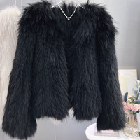 Veste en fourrure de raton laveur tissée pour femme, automne-hiver, tricotée à la main, en fourrure véritable, peluche