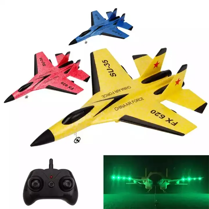 TX RC Airplane FX620 RC Plane with LED Light Night Flying SU35 Aircraft Airplane Model Toys