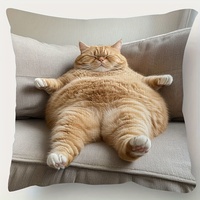Housse de coussin Kongyu Home Textiles Chat Orange Mignon, Housse de coussin 3D réaliste Chat Paresseux, Décoration pour Amoureux des Animaux