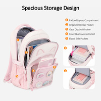 Sac à dos pour ordinateur portable grande capacité 27L motif chat mignon, avec poche détachable en maille pour badges, léger et résistant à l'eau, idéal pour l'école