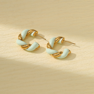 Pendientes de aro de <span class=keywords><strong>c</strong></span>írculo grueso con gota de aceite de esmalte colorido, pendientes de acero inoxidable en forma de <span class=keywords><strong>C</strong></span> torcida, joyerí<span class=keywords><strong>a</strong></span> de <span class=keywords><strong>moda</strong></span> para mujer - Product Image 6