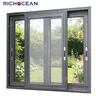 RICHOCEAN Maßgefertigte Schalldichte Doppelglasfenster Aluminium Schwarzes Schiebefenster mit Fliegengitter
