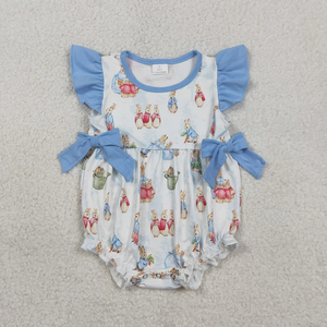 Ropa Infantil de Pascua al por Mayor, Conjunto de Pantalones Cortos Azules con Estampado de Conejo para Niñas, Ropa para Niñas Pequeñas - Product Image 3