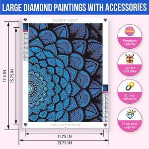Modern Merch Blue Mandala Diamond Art Kits pour adultes, 5d Trippy Diamond Paintings pour adultes, Kits de peinture par numéros pour adolescents - Product Image 4