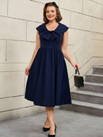 Nouvel arrivage Robe de soirée grande taille vintage avec nœud Robe simple sans manches à taille haute de haute qualité