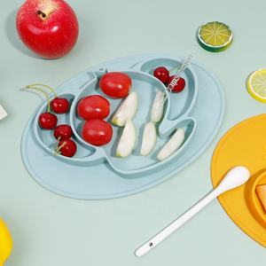 Sans BPA mignon en forme d'ours plat divisé enfants à manger ensemble de vaisselle en silicone bol à ventouse <span class=keywords><strong>assiette</strong></span> pour bébé sans danger pour l'alimentation cuillère - Product Image 2