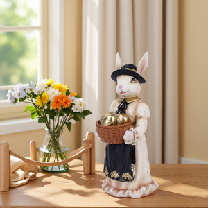 Redeco Cổ Điển Vàng Giỏ Trứng Phục Sinh Bunny Hình Set Trang Trí Nhựa Bunny Bức Tượng Nhỏ Động Vật Bức Tượng Nhỏ Quà Tặng Trang Trí Nội Thất - Product Image 3