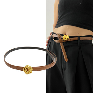 Ceinture en cuir véritable de vache pour femmes, marques de luxe haut de gamme, ceinture élégante pour femmes, ceinture en jean à motif floral doré de créateur - Product Image 4