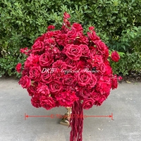 Grande boule de fleurs rouge rétro de 70 cm, roses florales bordeaux, centres de table pour mariage, fête, événement, décoration, location