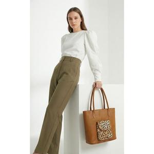 Tan <b>Tote</b> <b>Bag</b> with <b>Leopard</b> <b>Print</b> Pocket Chains Open Closure Elegant Women's Daily Use All Seasons - Product Image 2