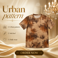 T-shirt pour homme en popeline 3D AOP 100% polyester, marron chaud, motif à points pixelisés, séchage rapide, respirant, col rond, OEM ODM