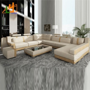 Juego de sofá Seccional de 8 plazas de lujo moderno Esquina de cuero genuino Modular con relleno de esponja para sala de estar - Product Image 1