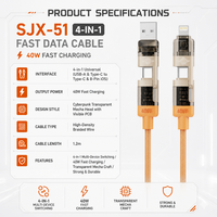 Kabel Pengisian Cepat 4-in-1 Multi USB 240W dengan Type-C/Micro USB untuk iPhone & Android Penggunaan Universal