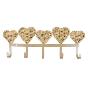 Ganchos de pared de cuerda de papel tejida a mano, forma de corazón, 5 ganchos, estilo rústico, decoración del hogar, gancho para colgar ropa, para montaje en pared - Product Image 4