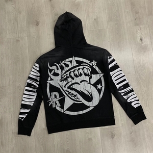 Felpa con Cappuccio da <span class=keywords><strong>Uomo</strong></span> con Strass di Alta Qualità, Stampa Diretta con Inchiostro Bianco, Abbigliamento Sportivo all'Ingrosso - Product Image 3