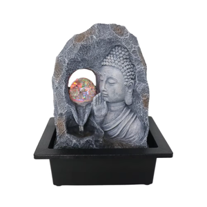 <span class=keywords><strong>Fontaine</strong></span> en résine sculptée en forme <span class=keywords><strong>de</strong></span> tête <span class=keywords><strong>de</strong></span> <span class=keywords><strong>Bouddha</strong></span> Lotus avec jardin zen flottant, élément d'eau pour l'aménagement paysager extérieur, Feng Shui et décoration contemporaine - Product Image 1