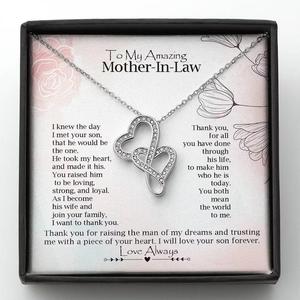 Collar de Cobre para Mi Maravillosa Suegra con Tarjeta de Texto Personalizado - Colgante de Doble Corazón, Regalo Clásico de Agradecimiento - Product Image 1