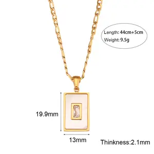 Halskette Großhandel wasserdicht 18K Gold vergoldet Edelstahl-Schmuck-Sets quadratische Muschel Kristall Anhänger Halskette für Damen