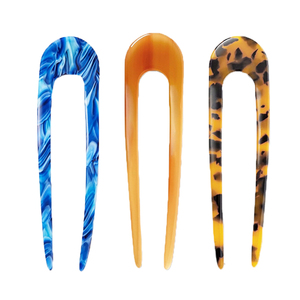 Xinmei, venta al por mayor, horquillas de cuerno recto francés de acetato de celulosa para mujer, accesorios personalizados en forma de U, horquillas en U para el cabello - Product Image 6