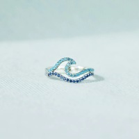 S925 plata esterlina patrón de doble onda gradiente azul Simple estilo europeo americano dedo cristal océano Ola Azul anillo