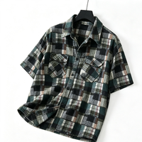 Kemeja Pria Musim Panas Kasual Motif Kotak-kotak Tie Dye Bahan Katun 100% Bernapas Lengan Pendek Kerah Lipat Retro Warna Blok Kancing Longgar Model Crop