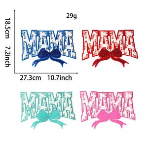 New Stock Big Size 10.7inch/27.3cm Iron on Chenille Sequin Mixed Embroidered Mama Bow Patch - Product Image 1