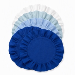 <b>Round</b> Cotton <b>Table</b> Placemats Plain Dyed Ruffle Edge Home Decor Machine Washable Handmade Simple Style - Product Image 4