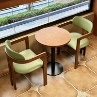 Ensemble de mobilier de salle à manger robuste pour café, table en bois massif, chaise en bois avec rembourrage doux vert, ensemble de bistrot pour hôtel, 2/4/6 places