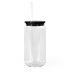 Vaso de Plástico Transparente de Pared Simple de 16oz en Oferta, Vaso Tipo Lata de Cerveza con Pajita de Plástico y Tapa Acrílica para Vinilo UV DTF - Product Image 3