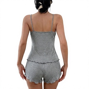 Women Woven Floral Lounge <b>Set</b> Sleeveless Cami Shorts <b>2</b>-<b>Piece</b> Drawstring Closure Breathable Casual Summer Wear Soft Elastic Waist - Product Image 3