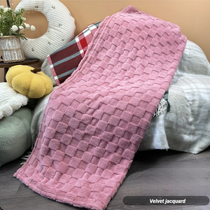 Tùy Chỉnh Màu Rắn Jacquard Cắt Vuông Sọc Chăn Len Cotton Vật Liệu Composite Cross-Biên Giới Ném Cho Giường Sử Dụng - Product Image 2