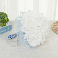 Rose de luxe en soie avec ruban de satin Bouquets de mariée pour les mariées demoiselle d'honneur mariage main tenant une fleur