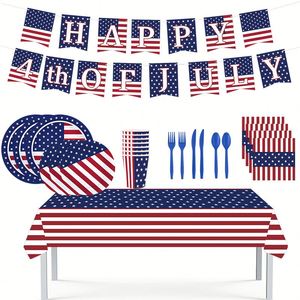Juego de Artículos para Fiesta del 4 de Julio con Diseño de Bandera Americana - Platos, Servilletas, Vasos, Mantel y Pancarta Desechables - Product Image 1