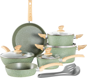 Juego de utensilios de cocina en espiral de mármol clásico moderno, ollas de cerámica forjadas a presión y <span class=keywords><strong>aluminio</strong></span> de grano de madera para Cocinar en casa - Product Image 2