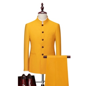 Completo da <span class=keywords><strong>Uomo</strong></span> Elegante con Colletto alla Coreana, Vestibilità Slim, <span class=keywords><strong>Giacca</strong></span> Blazer di Lusso, Abito da Cerimonia Nuziale - Product Image 3