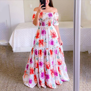 Abito lungo Sexy da 2023 donna di alta qualità estivo con spalle scoperte e taglie forti con stampa floreale <span class=keywords><strong>Maxi</strong></span> abito Boho da spiaggia - Product Image 5