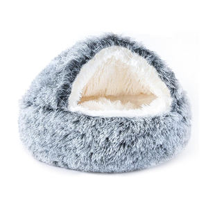 เตียงถ้ำแมวทำมือพับได้พร้อมฐานกันลื่นอบอุ่นเตียงแมวกำมะหยี่สีเทาสีฟ้าบ้านสำหรับในบ้าน - Product Image 6