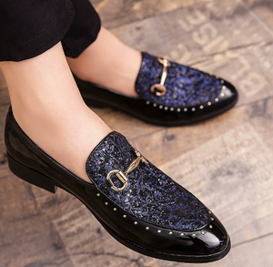 <span class=keywords><strong>Scarpe</strong></span> Eleganti da Uomo alla Moda con Tacco a Blocco, Blu, Oro, Nero, Bianco con Glitter, Mocassini Casual Eleganti, Taglie 38-44 - Product Image 5