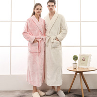 Peignoir long en flanelle chaud de luxe pour les amoureux de l'hiver, femmes et hommes, peignoir de nuit épais, kimono, robe de chambre, vêtements de maison WR09