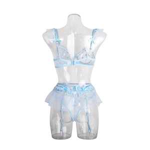 New Bowknot Elegant <b>Perspective</b> Mesh Lingerie Set Sexy Embroidered Lace Underwear Set With Skirt - Product Image 6